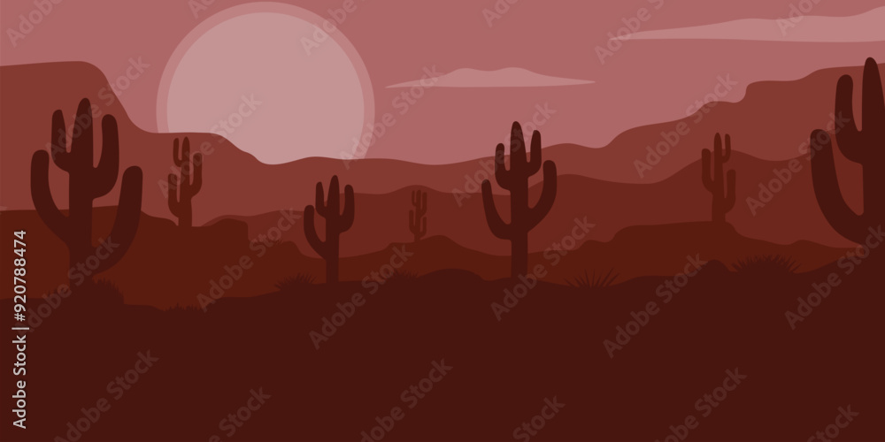 abstract landscape desert poster with cactus and mountain illustration design abstract landscape desert poster with cactus and mountain illustration design