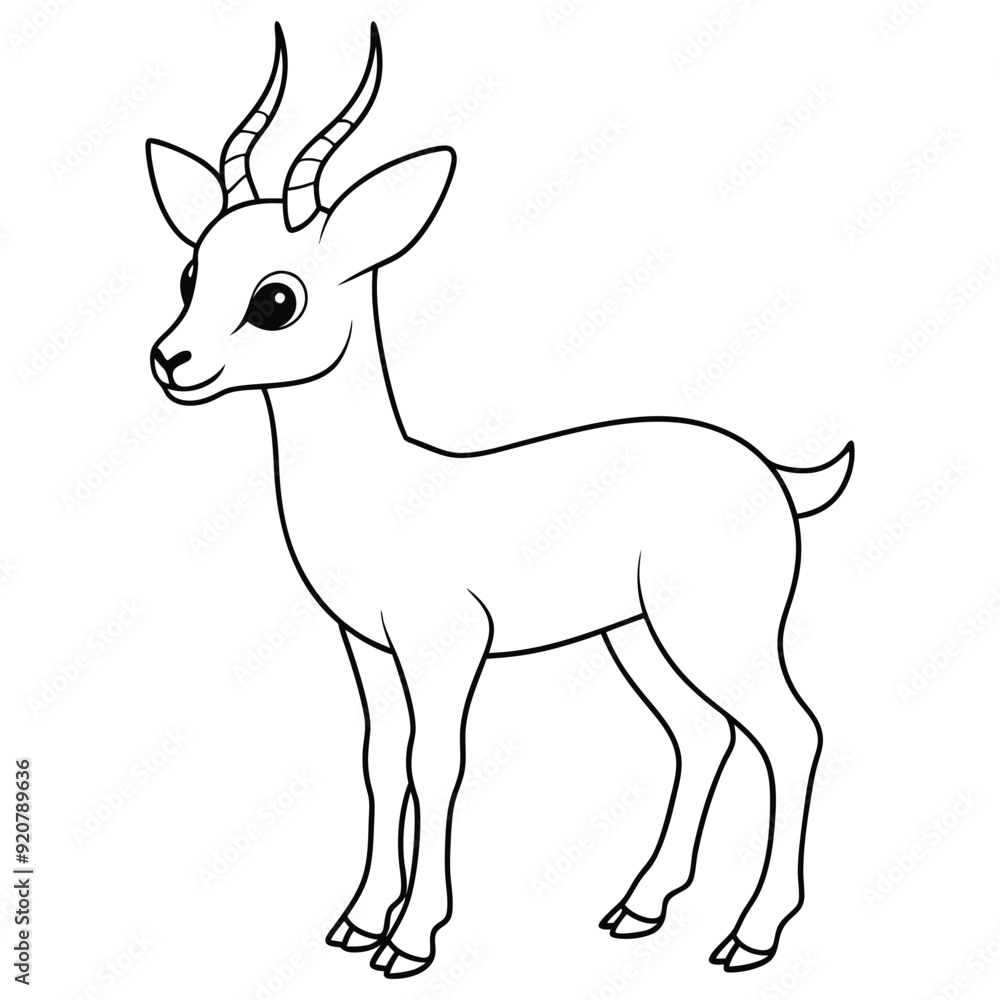 Springbok Outline Design, Springbok Clipart, Cute Baby Springbok illustration in black and white Springbok Outline Design, Springbok Clipart, Cute Baby Springbok illustration in black and white
