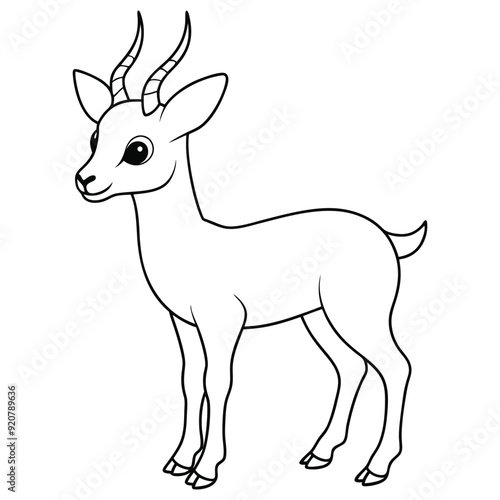 Springbok Outline Design, Springbok Clipart, Cute Baby Springbok illustration in black and white