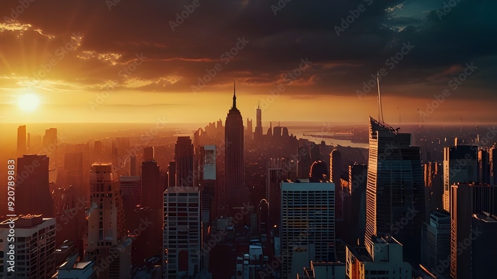Fototapeta premium Sun rise in the city background and wallpaper Generative AI