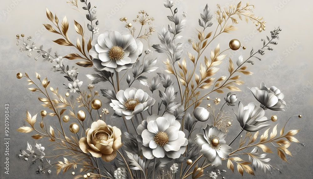 Obraz premium flowers gold and silver