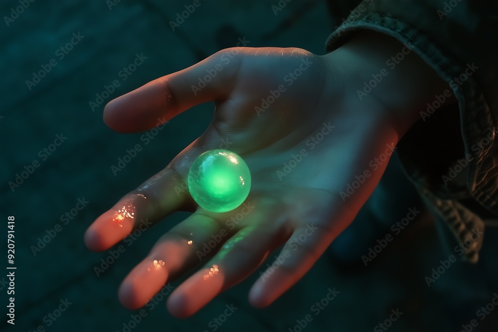 A close-up of a hand holding a glowing green sphere in low lighting, symbolizing mystery and enchantment. A close-up of a hand holding a glowing green sphere in low lighting, symbolizing mystery and enchantment.
