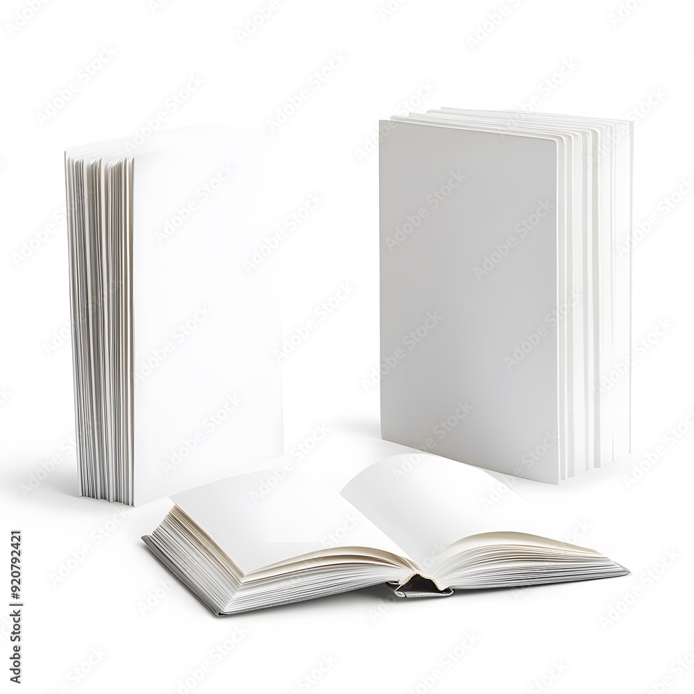 Book mockup set on isolated white background, 3D render. Book mockup set on isolated white background, 3D render.