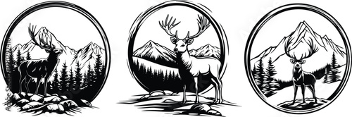 Wild natural landscape with bear, Collection Of Combo vector and White Background