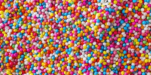 Close-up of colorful pop rocks on a gray background. These sweet candies have a fizzy, popping effect when sucked. photo