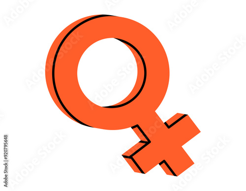 Hand drawn cute cartoon illustration of female gender sign. Flat vector woman or Venus symbol sticker doodle. Feminism concept. Struggle for rights and equality icon or print. Girl power. Isolated.