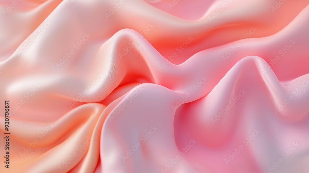 Obraz premium Elegant pink and peach silk fabric with flowing, smooth waves, creating a luxurious and soft texture.