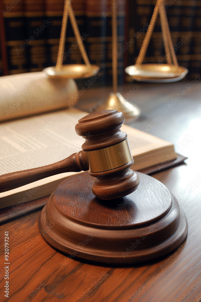 Gavel striking a sound block, symbolizing a court decision, with legal documents and scales of justice in the background. Gavel striking a sound block, symbolizing a court decision, with legal documents and scales of justice in the background.