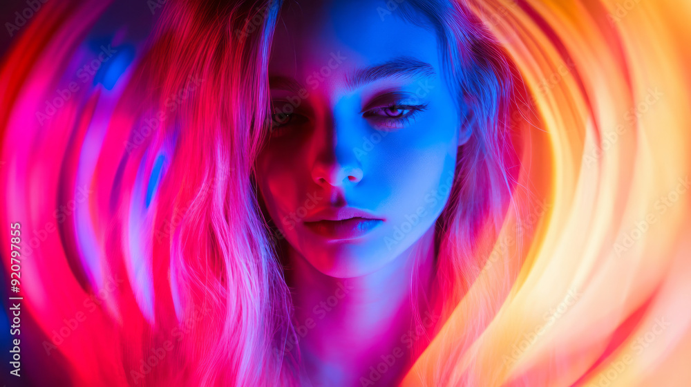Visualize a futuristic portrait where the subject is surrounded by undulating waves of neon light. The waves are vibrant and psychedelic, creating a sense of motion and fluidity. The person’s aura g Visualize a futuristic portrait where the subject is surrounded by undulating waves of neon light. The waves are vibrant and psychedelic, creating a sense of motion and fluidity. The person’s aura g