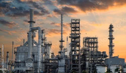 Oil and Gas Industrial zone,The equipment of oil refining,Close-up of industrial pipelines of an oil-refinery plant,Detail of oil pipeline with valves in large oil refinery. photo