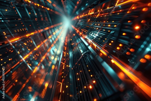 Intricate network of bright lights, suggesting futuristic technology or advanced data management system.