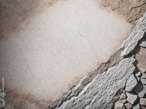 A cracked rock wall with a white background