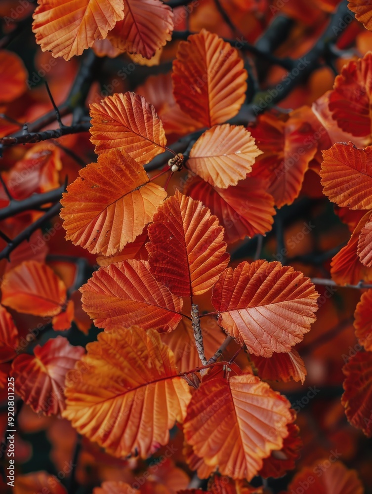 Fototapeta premium Vibrant red leaves against a neutral background