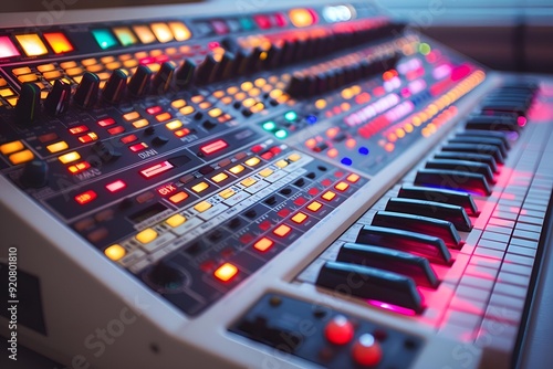 a colorful synthesizer showcasing various vibrant buttons.