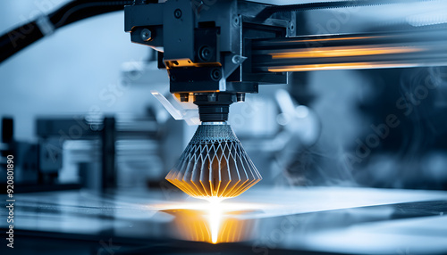 industrial 3D printer creating a prototype object with precision laser technology in a modern manufacturing environment photo