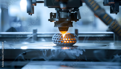 industrial 3D printer creating a prototype object with precision laser technology in a modern manufacturing environment photo