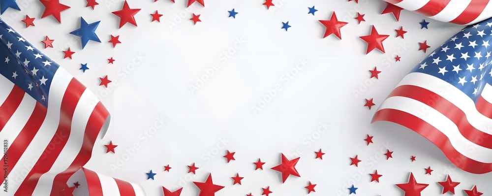 Obraz premium American Flag with Red and Blue Stars on White Background