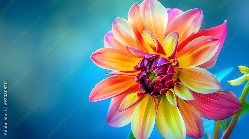 Obraz premium A colorful flower with a blue background 
