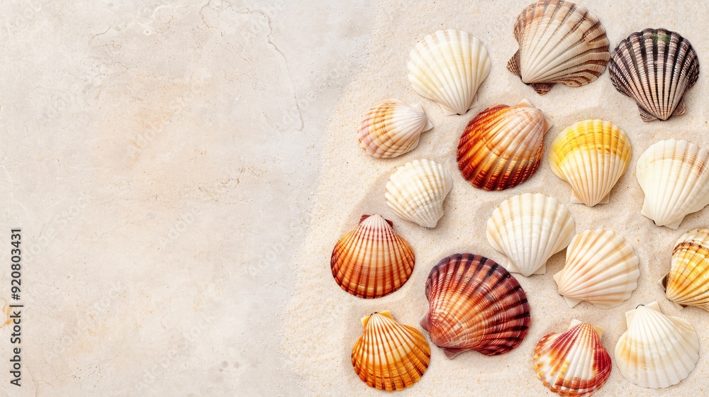 seashells on a sand background seashells on a sand background