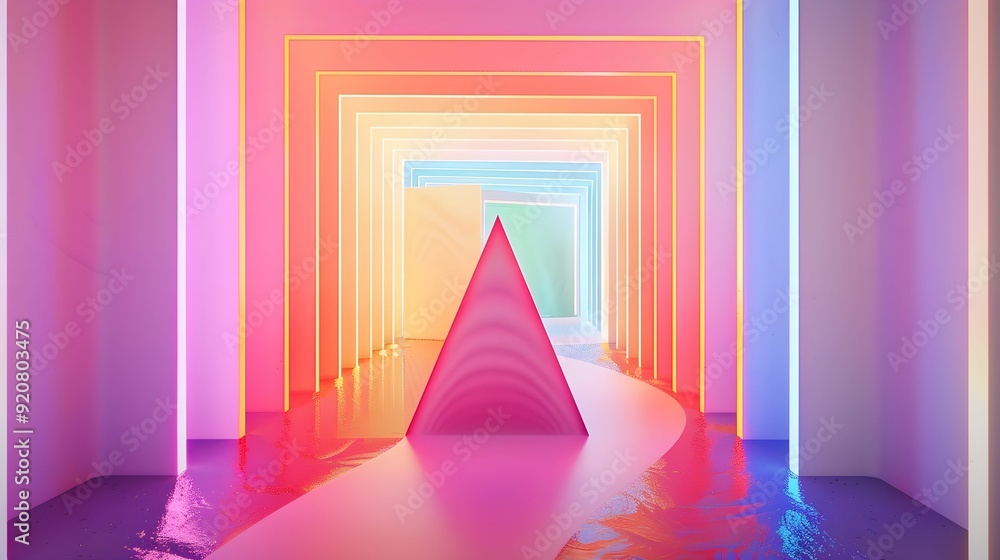Fototapeta premium A colorful room with a pink triangle in the middle 
