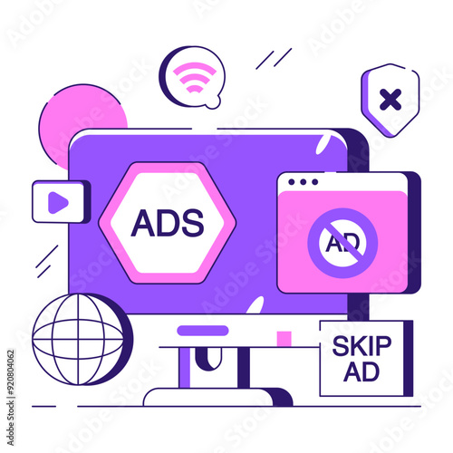 A flat design illustration of no ads


