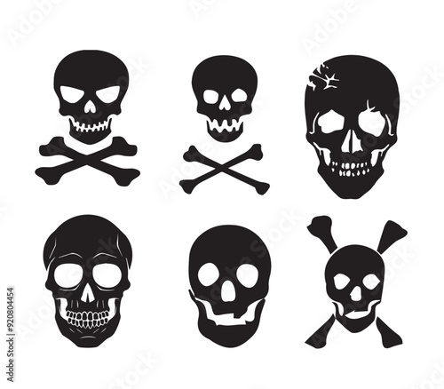 Skull silhouette, isolated on white background. Vector illustration, traditional Halloween decorative element. Halloween silhouette black skull logo - for scary design or decor.
