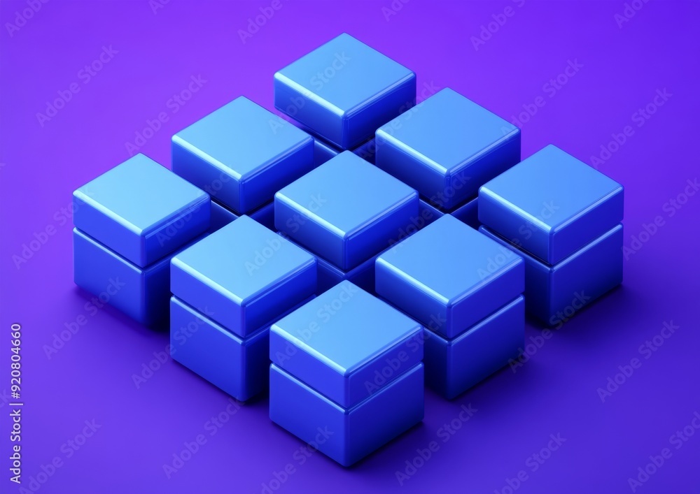 An abstract 3D render with geometric designs in purple and blue An abstract 3D render with geometric designs in purple and blue