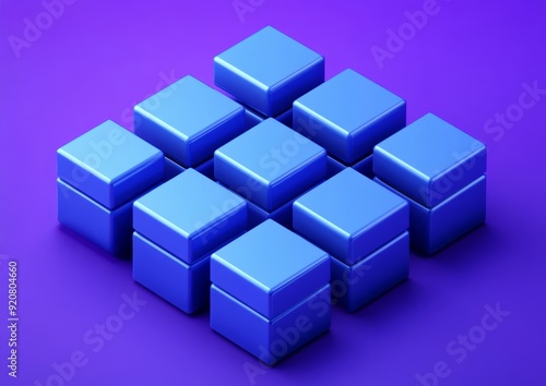 An abstract 3D render with geometric designs in purple and blue