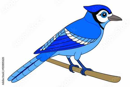 Kawaii Blue Jay Perched on a Branch Vector Illustration Clipart