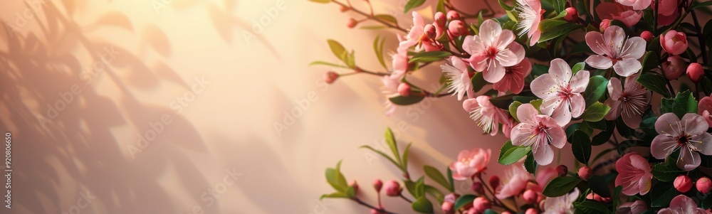 Vase with flowers on it sitting on a table, Plant background, Banner, Copy space Vase with flowers on it sitting on a table, Plant background, Banner, Copy space