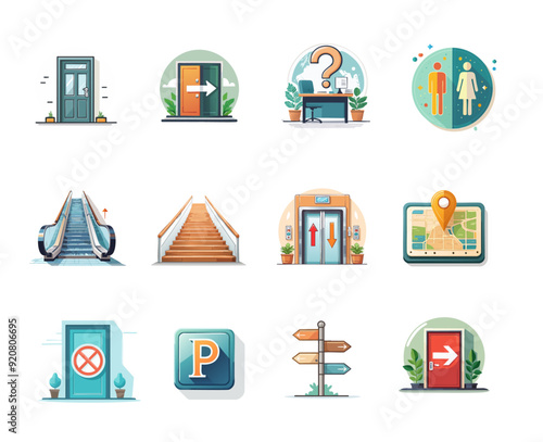 set of flat modern style icons for travel navigation and way finding 