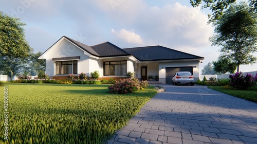 A stunning modern home showcases a striking white exterior, contrasting black roof, and a spacious driveway perfectly designed for luxury living