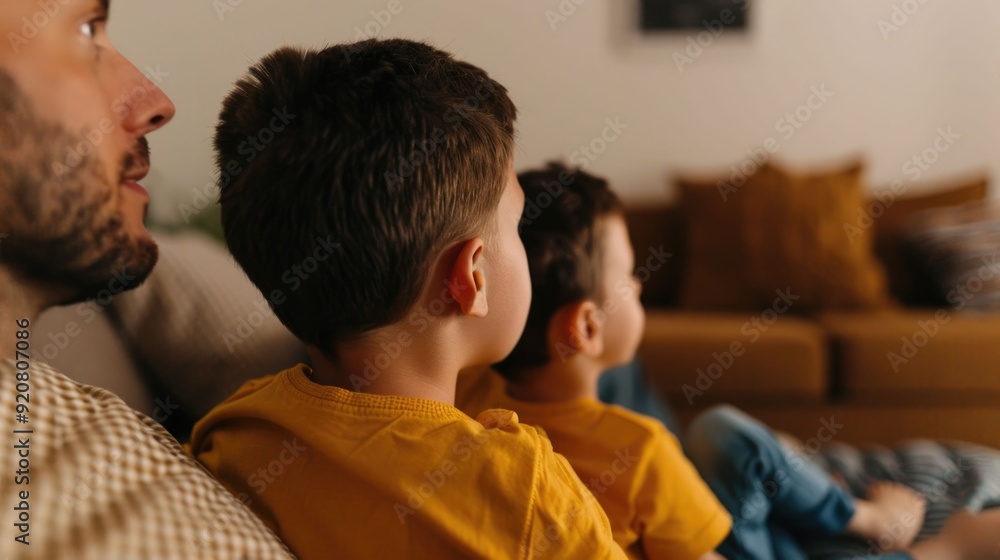 Father and Son Setting Up Home Theater Experience with Projector in Living Room for Family Bonding Time Father and Son Setting Up Home Theater Experience with Projector in Living Room for Family Bonding Time