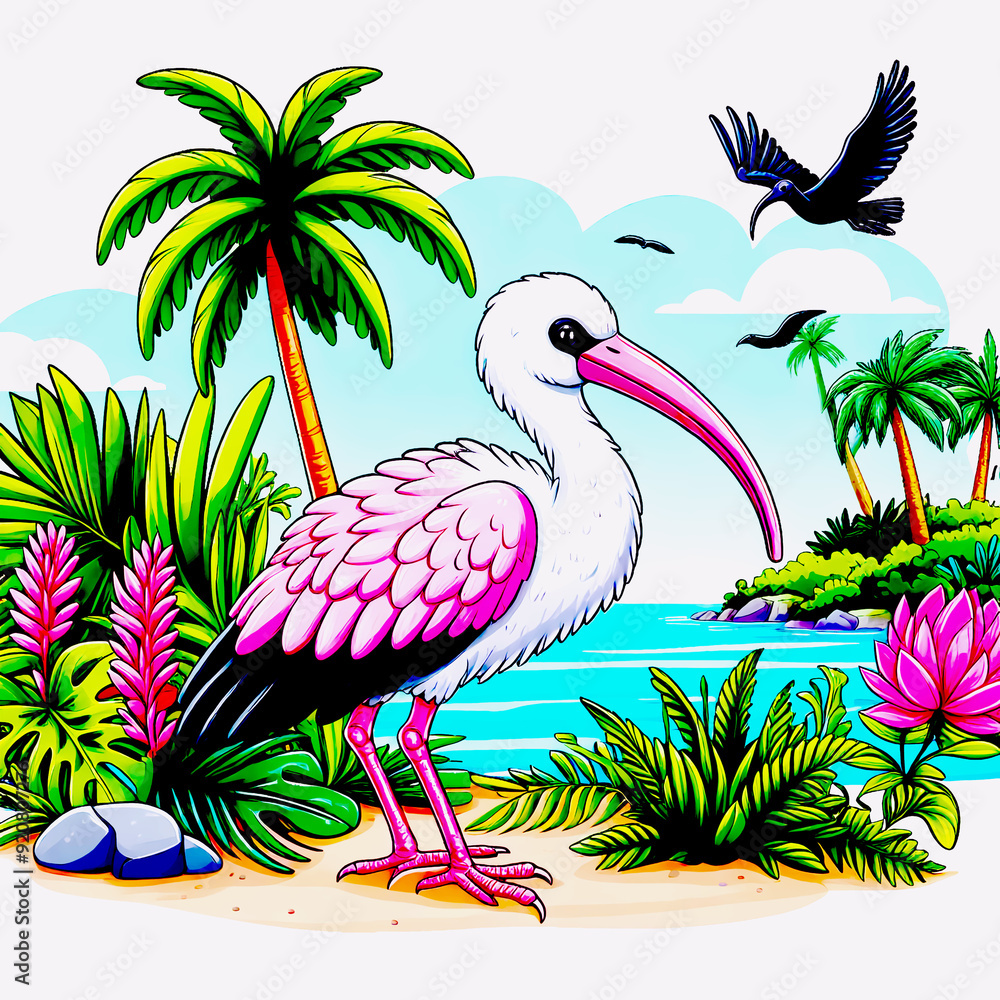 Fototapeta premium ibis bird cartoon