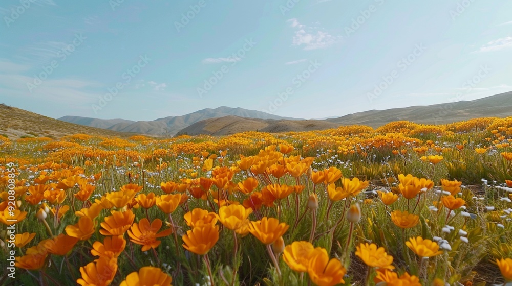 Fototapeta premium Wide-angle shots of a vibrant superbloom extending to the horizon