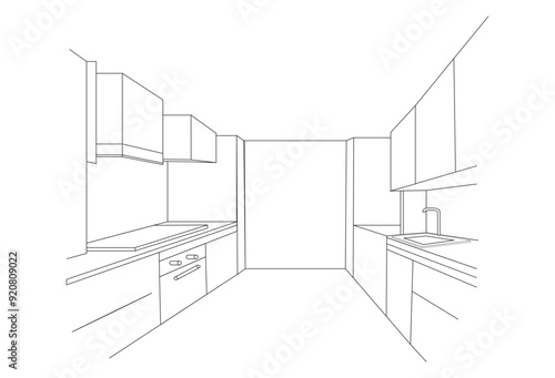 Simple perspective interior kitchen house