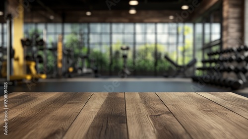 Wallpaper Mural Gym Counter. Modern Fitness Lifestyle with Sport Equipment on Wooden Table Torontodigital.ca