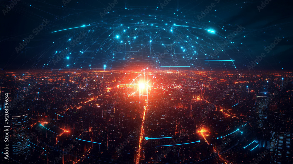 Fototapeta premium High-Tech AI-Powered Communication System Managing Global Data Transmission and Connectivity