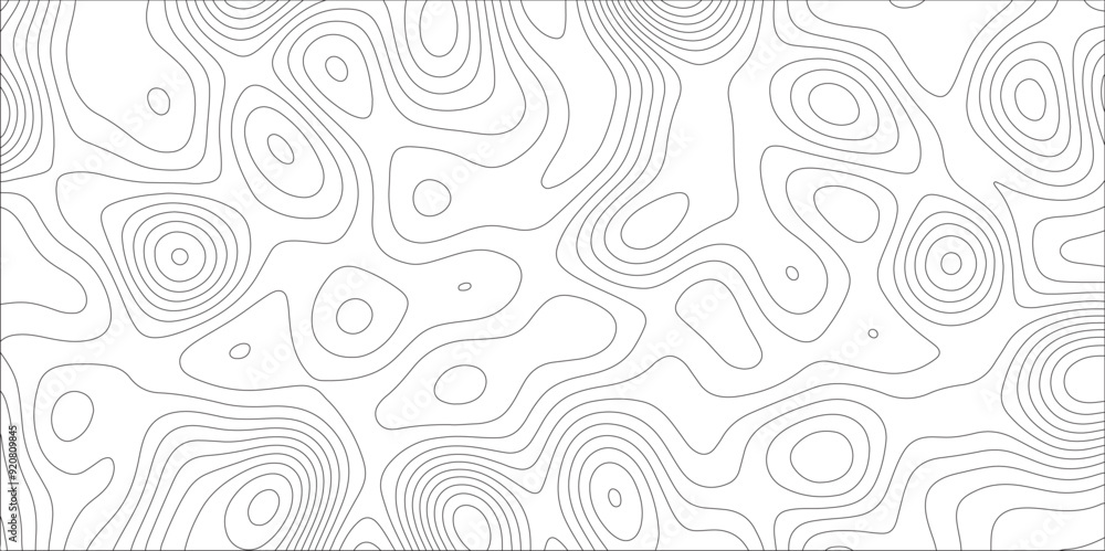 Fototapeta premium Ocean topographic line map with curvy wave isolines vector illustration. Abstract topographic contours map background, Vector contour topographic map. Cartography texture abstract banner use. 