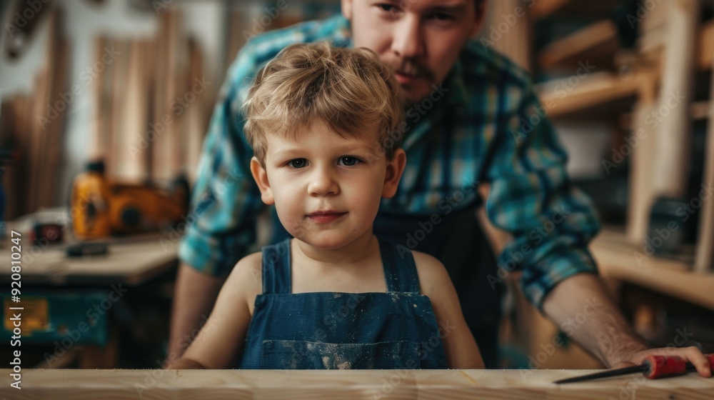 Father and son working together to repair household items using various tools in a cozy rustic workshop setting They are focused on the task at hand Father and son working together to repair household items using various tools in a cozy rustic workshop setting They are focused on the task at hand