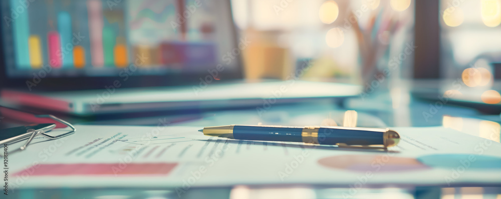 Closeup of a pen lying on the desk among documents. Business concept. Closeup of a pen lying on the desk among documents. Business concept.