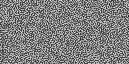 Turing reaction diffusion monochrome seamless pattern with chaotic motion. Linear design with biological shapes. Organic lines in Memphis. abstract truing organic wallpaper background.	