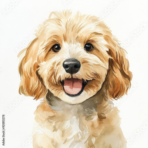 Minimalist Watercolor Painting of a Cheerful Cockapoo Playful and Adorable Dog Art