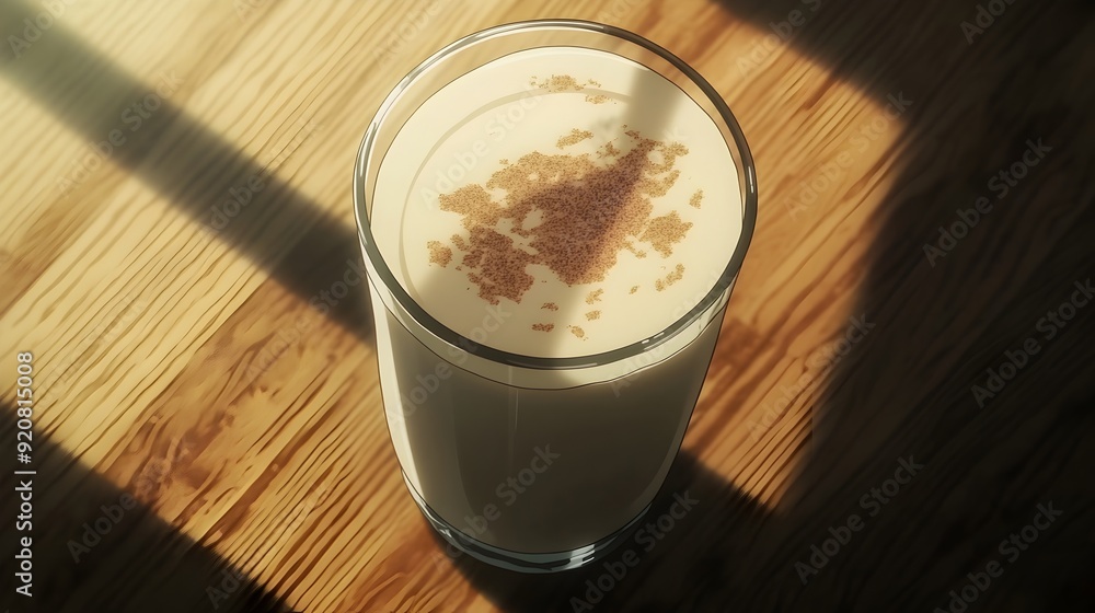 Cozy Morning Espresso Latte with Cinnamon Foam on Wooden Table Cozy Morning Espresso Latte with Cinnamon Foam on Wooden Table