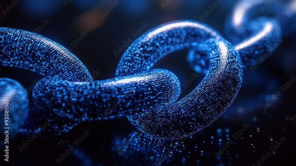 Abstract digital chain link with glowing blue particles
Abstract digital chain link with glowing blue particles