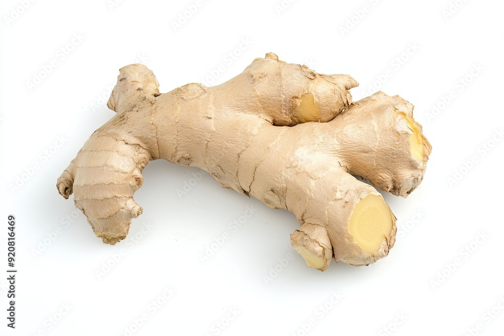 Fresh Ginger Root on a White Background, Highlighting Its Unique Shape and Texture Fresh Ginger Root on a White Background, Highlighting Its Unique Shape and Texture
