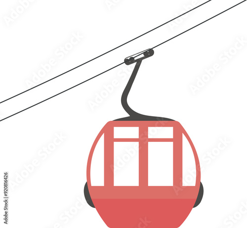 Cable car, red cabin in vector. Vector illustration