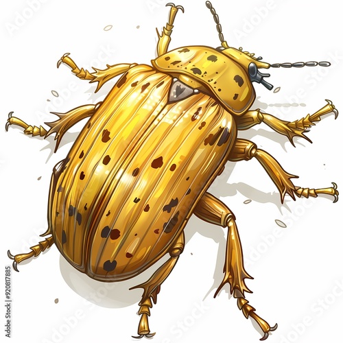 Yellow beetle with black spots on its back. photo