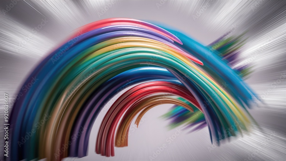 Abstract blurred rainbow arcs in vibrant colors over a textured white gradient background Abstract blurred rainbow arcs in vibrant colors over a textured white gradient background