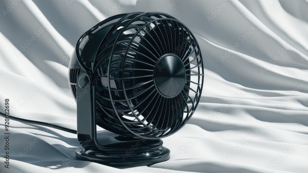 Compact Black USB Mini Air Conditioner Fan 3D Rendered on White Background Compact Black USB Mini Air Conditioner Fan 3D Rendered on White Background